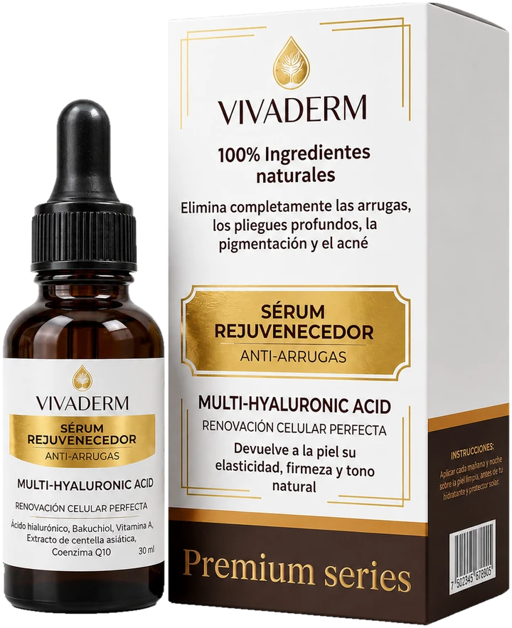 Frasco de sérum Vivaderm de 30 ml con gotero y su caja